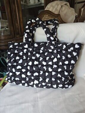 NWOT OMG Black Puffy Quilted Heart Tote Bag